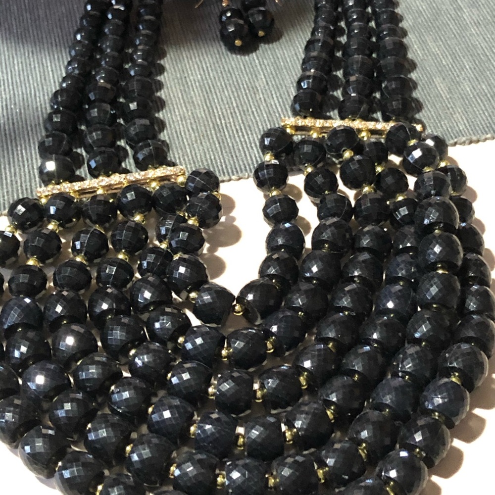 Black Layered Statement Necklace - image 2